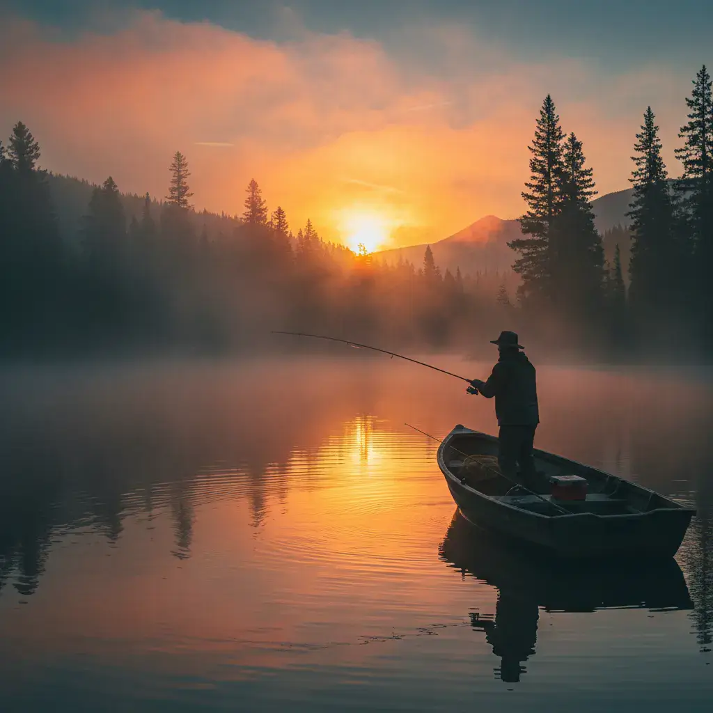 Fisherman casting on the water